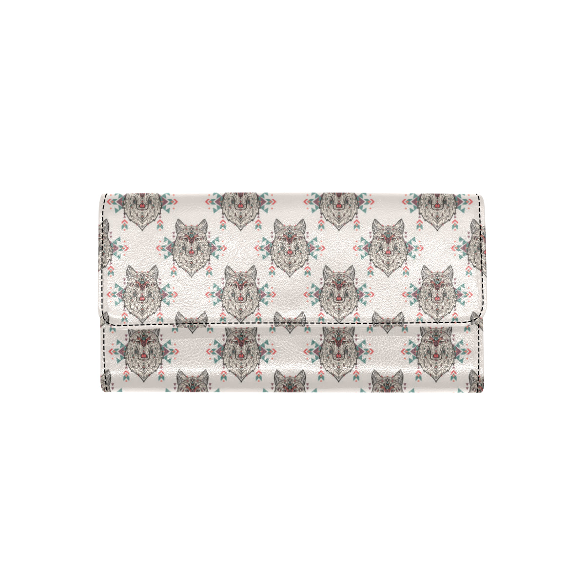Aztec Wolf Pattern Print Design 01 Women's Trifold Wallet