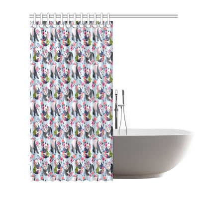 Panda Bear Flower Design Themed Print Shower Curtain