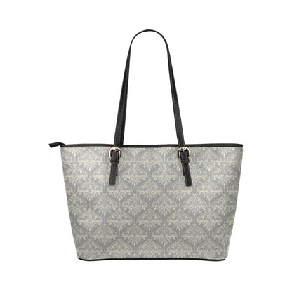 Damask Grey Elegant Print Pattern Leather Tote Bag