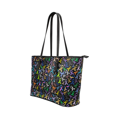 Breast Cancer Awareness Colorful Print Leather Tote Bag