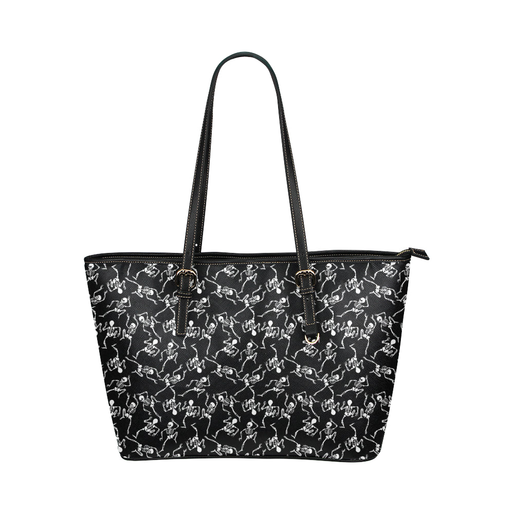 Skeleton Style Print Leather Tote Bag