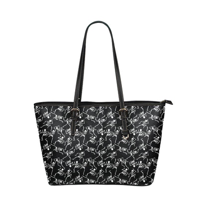 Skeleton Style Print Leather Tote Bag