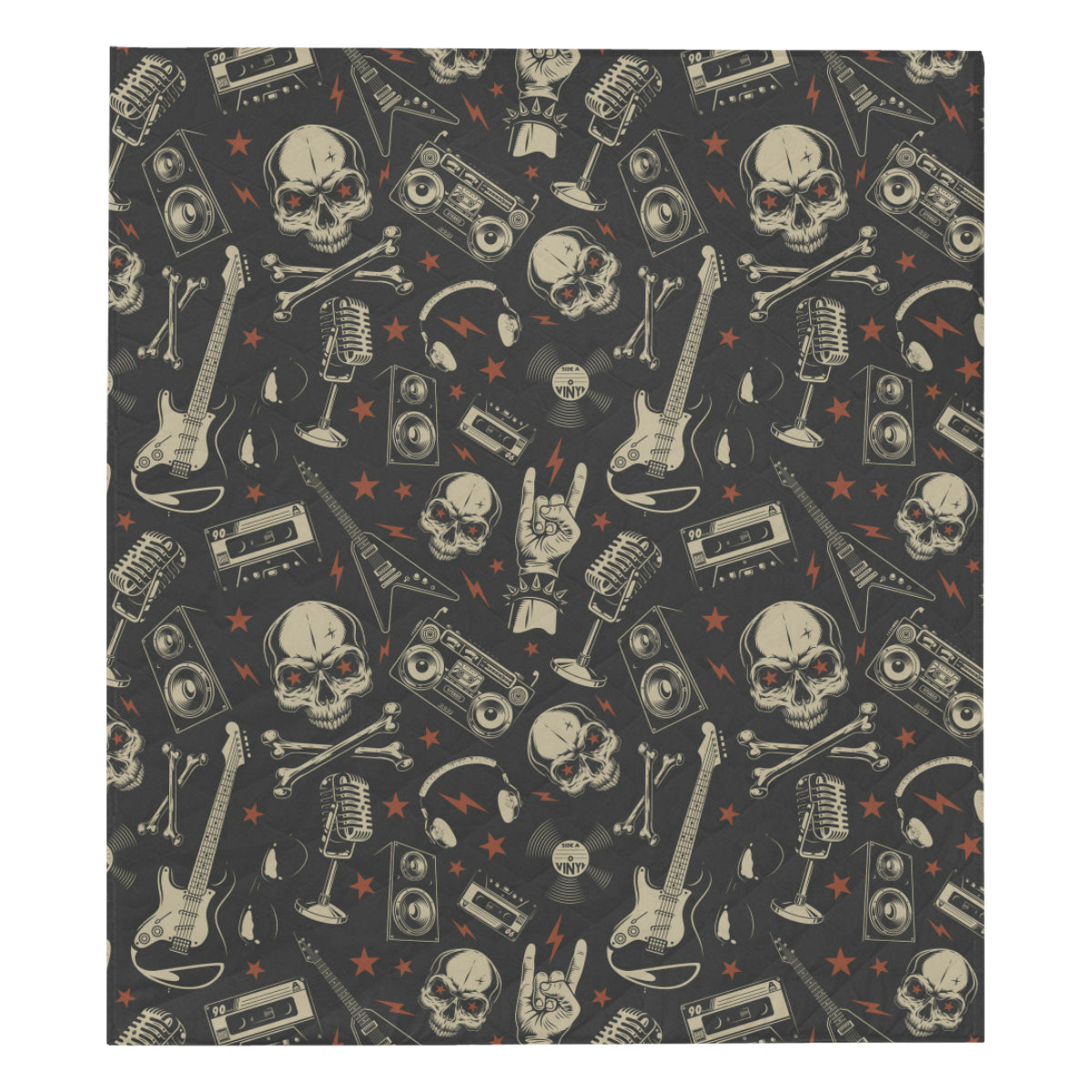 Rock and Roll Skull Pattern Print Design A03 Premium Quilt