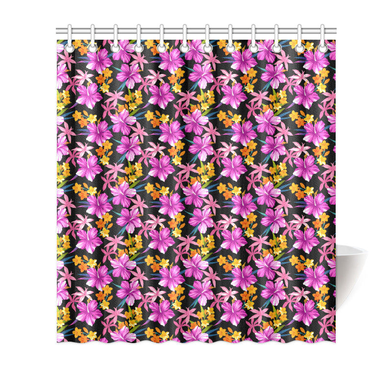 Tropical Folower Pink Hibiscus Print Shower Curtain