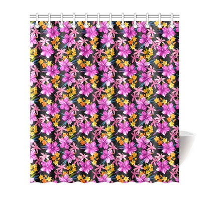 Tropical Folower Pink Hibiscus Print Shower Curtain