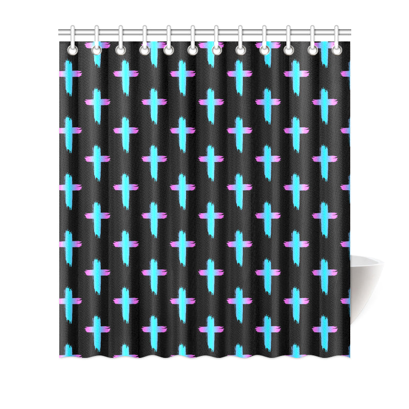 Christian Cross neon Pattern Shower Curtain
