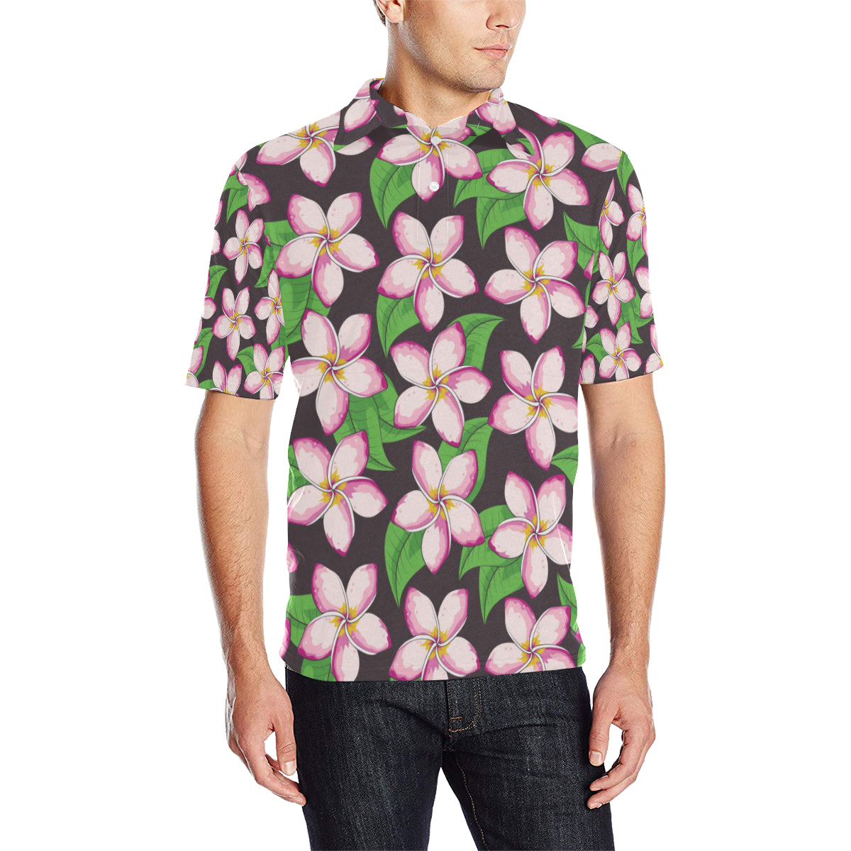 Pink Plumeria Pattern Print Design PM019 Men Polo Shirt