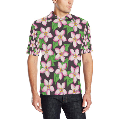 Pink Plumeria Pattern Print Design PM019 Men Polo Shirt