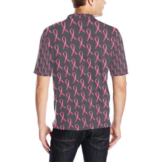 Breast Cancer Awareness Pattern Men Polo Shirt