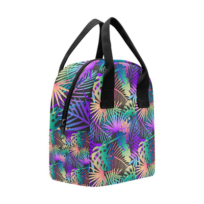 Neon Flower Tropical Palm Leaves Insulated Lunch Bag