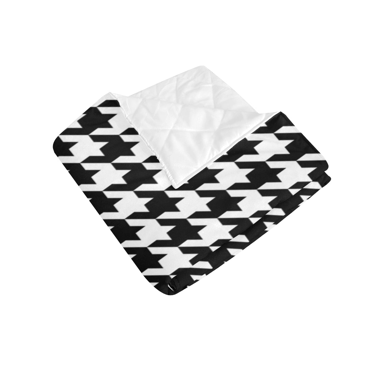 Houndstooth Black White  Pattern Print Design 05 Premium Quilt
