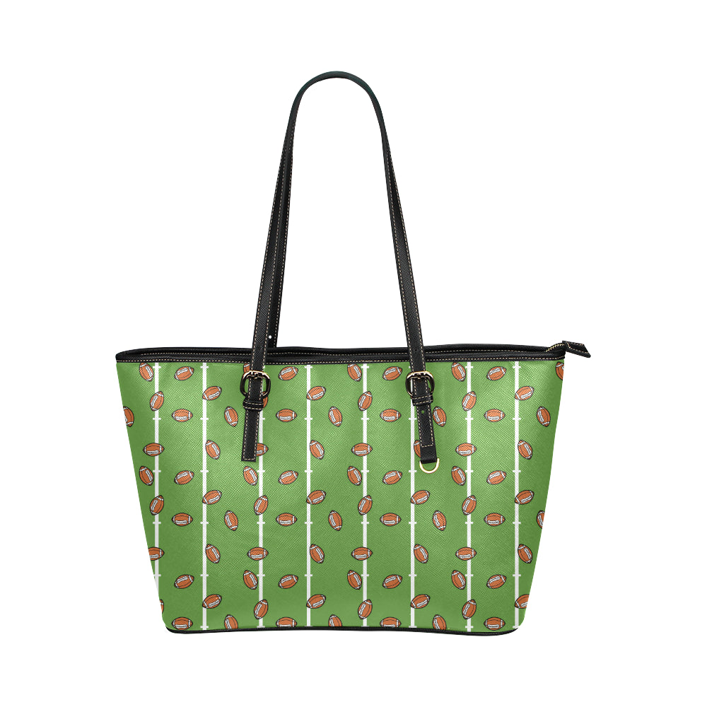 American Football on Field Themed Print Leather Tote Bag