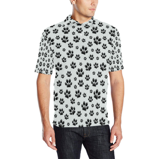 Paw Themed Print Men Polo Shirt
