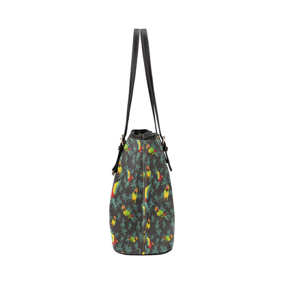 Parrot Themed Print Leather Tote Bag