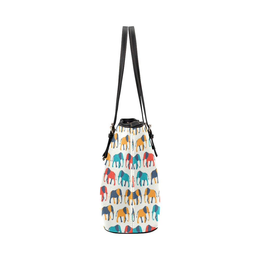 Elephant Colorful Print Pattern Leather Tote Bag