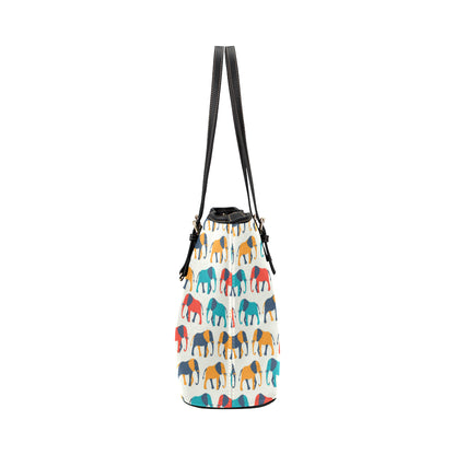 Elephant Colorful Print Pattern Leather Tote Bag