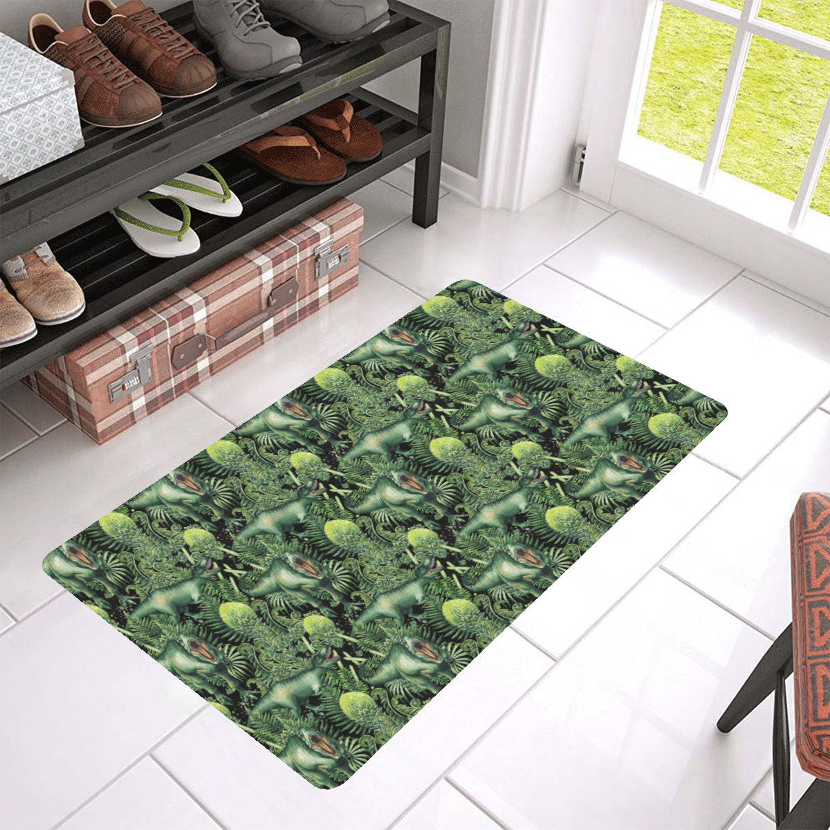 Dinosaur T Rex Print Pattern Rubber Doormat