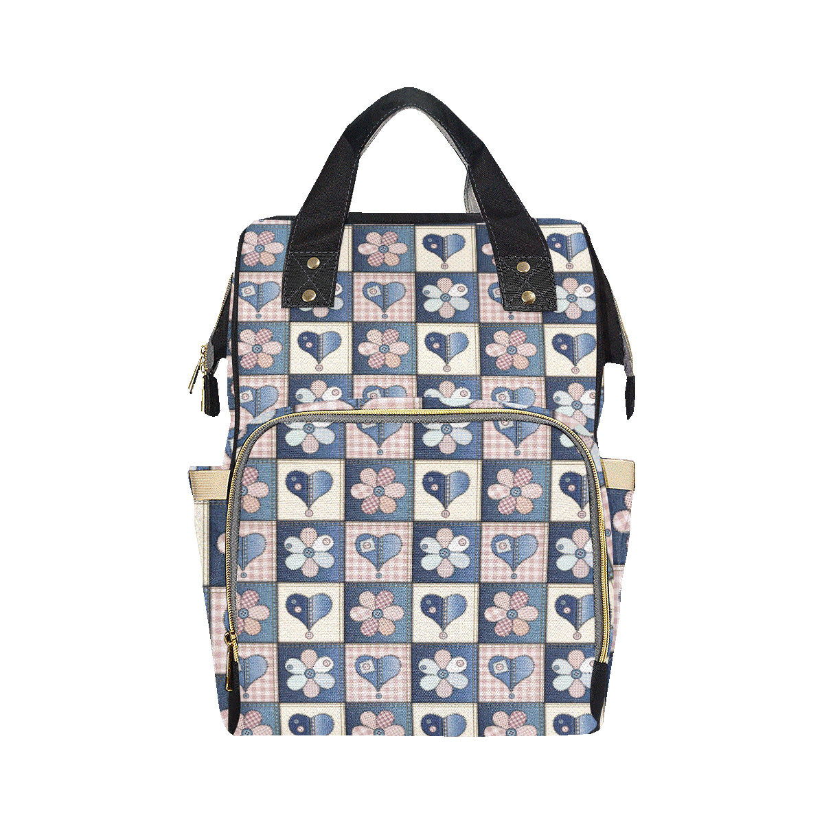 Patchwork Heart Flower Pattern Print Design 01 Diaper Bag Backpack