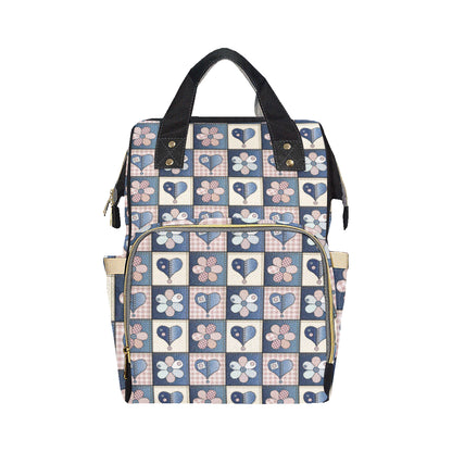 Patchwork Heart Flower Pattern Print Design 01 Diaper Bag Backpack