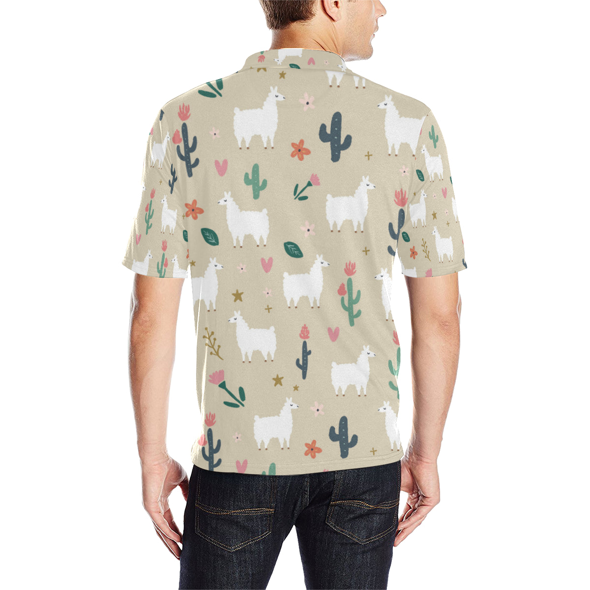 Llama Cactus Pattern Print Design 09 Men Polo Shirt