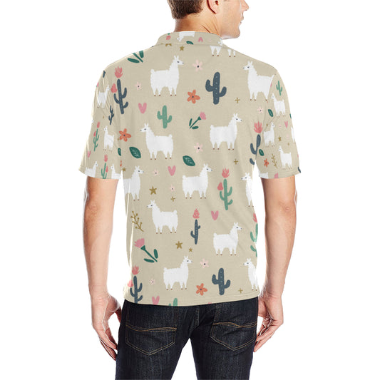 Llama Cactus Pattern Print Design 09 Men Polo Shirt