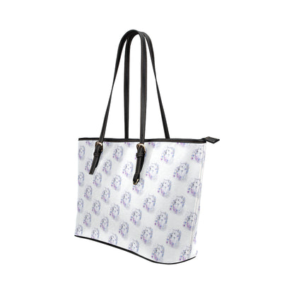Wolf with Flower Print Design Leather Tote Bag