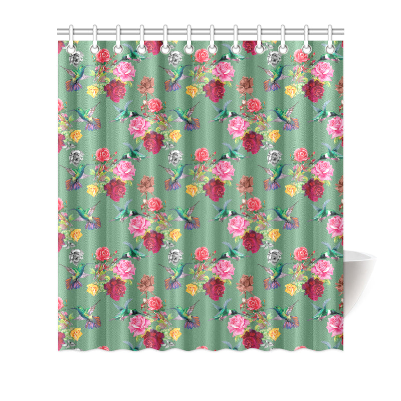 Hummingbird with Rose Themed Print Shower Curtain