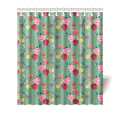 Hummingbird with Rose Themed Print Shower Curtain