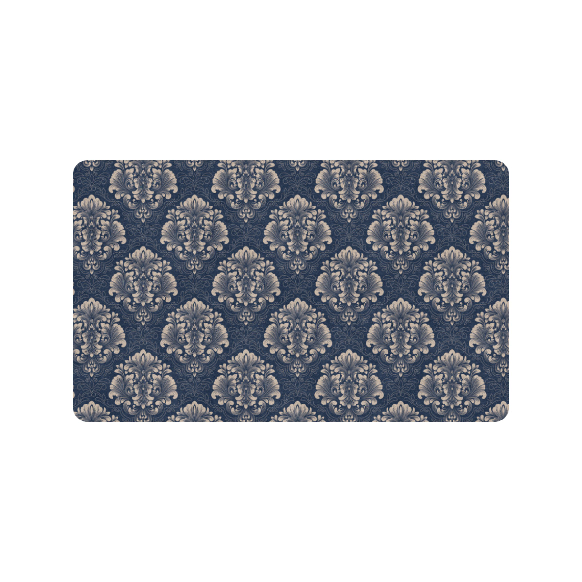 Damask Blue Luxury Print Pattern Rubber Doormat