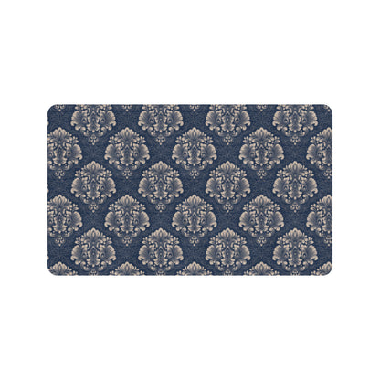 Damask Blue Luxury Print Pattern Rubber Doormat