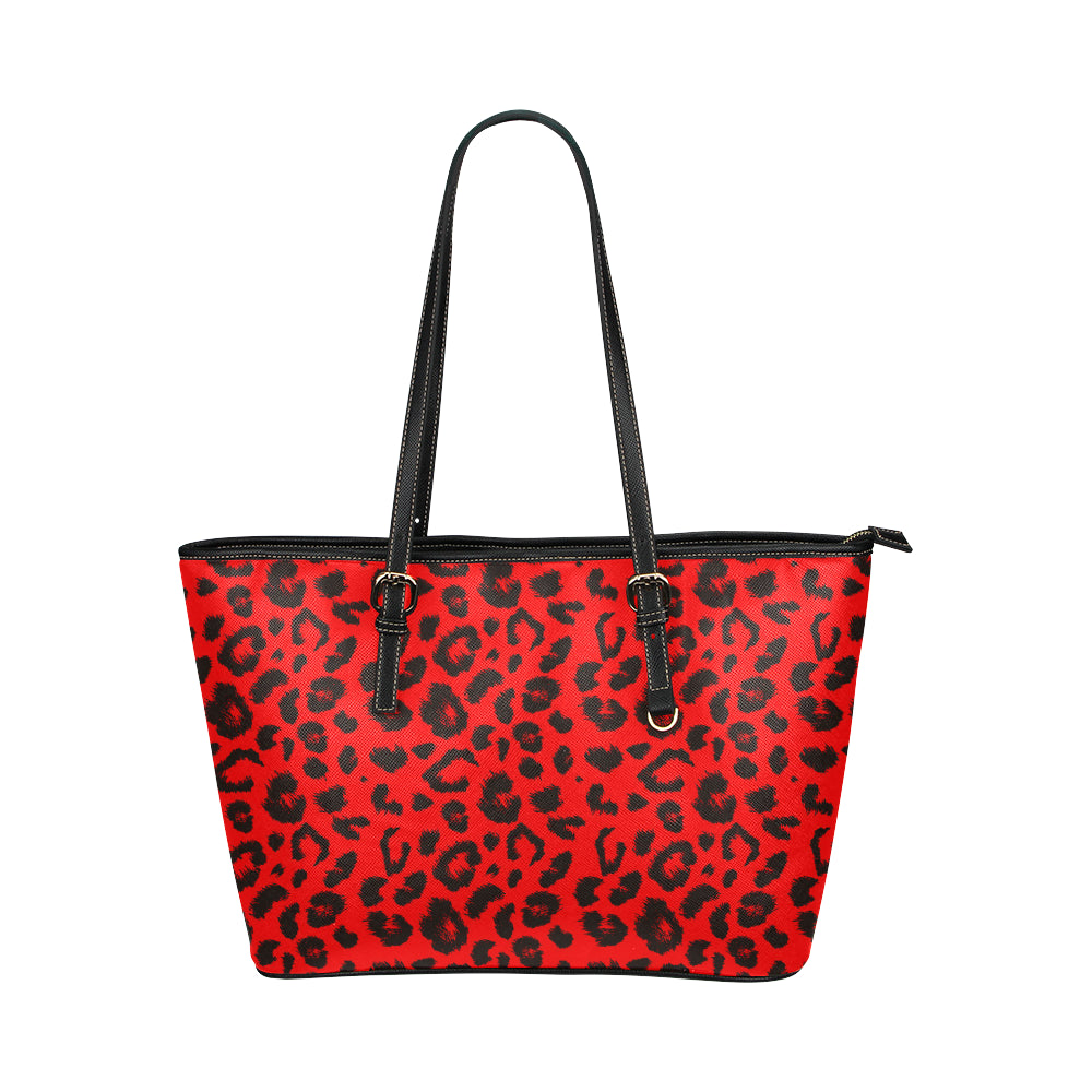 Leopard Red Skin Print Leather Tote Bag