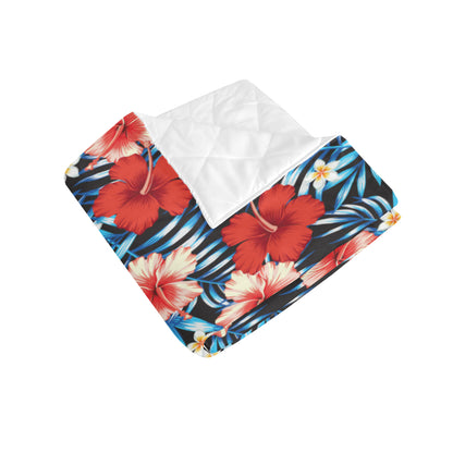 Red Hibiscus Blue Scene Premium Quilt
