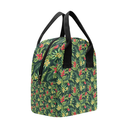 Tropical Folower Red Heliconia Print Insulated Lunch Bag