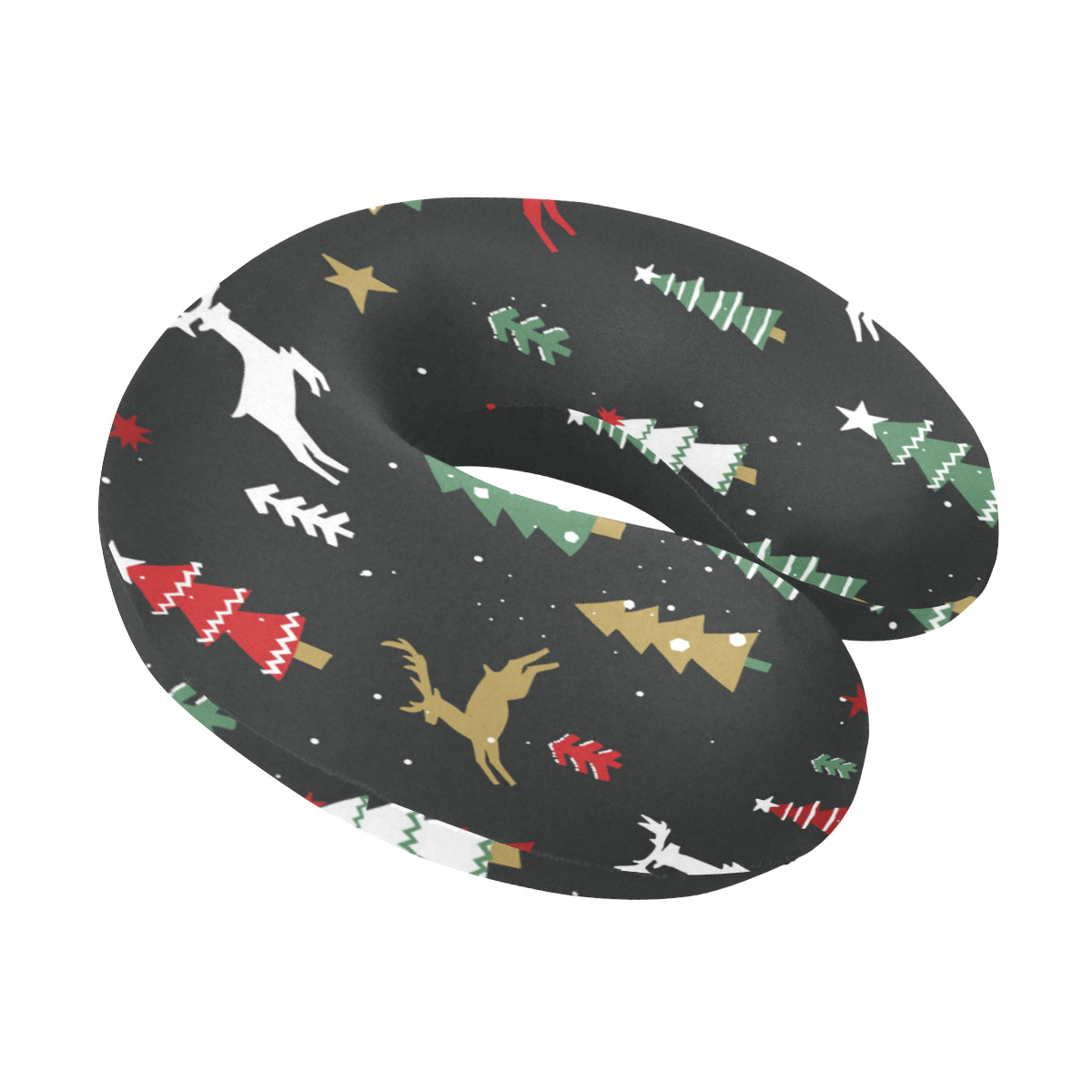 Christmas Tree Deer Style Pattern Print Design 03 U-Shaped Travel Neck Pillow