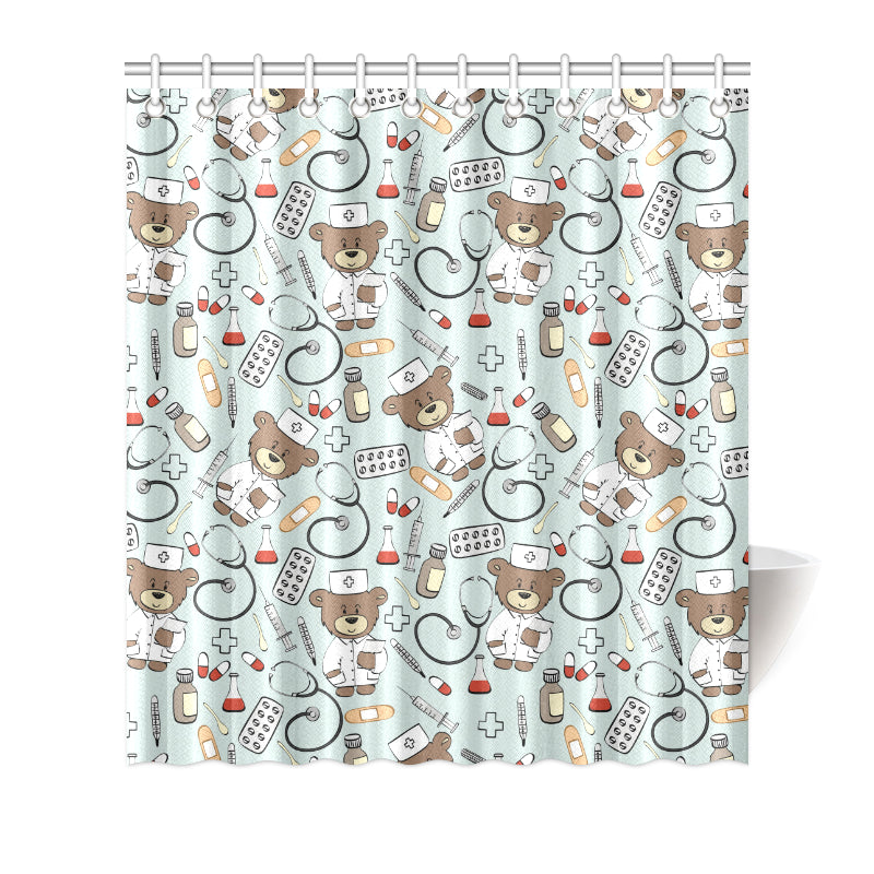 Nurse Bear Pattern Print Design A01 Shower Curtain