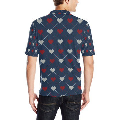 Heart Knit Pattern Print Design HE05 Men Polo Shirt