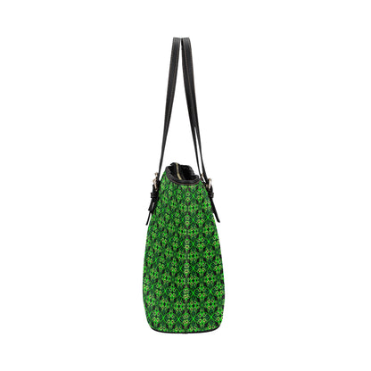 Celtic Green Neon Design Leather Tote Bag