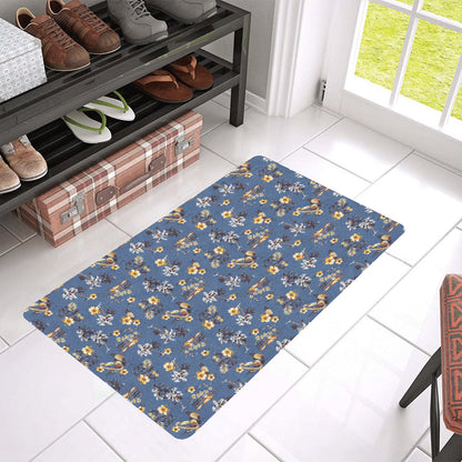 Hawaiian Flower Blue Print Rubber Doormat
