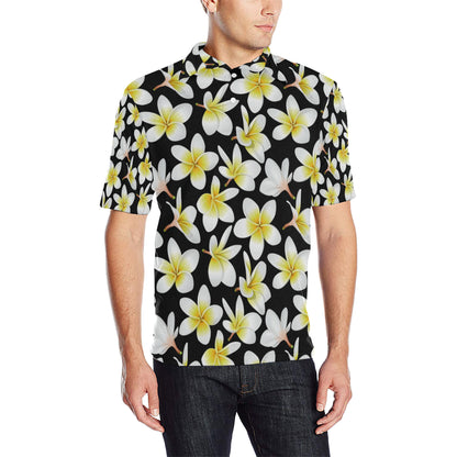 Yellow Plumeria Hawaiian Flowers Men Polo Shirt
