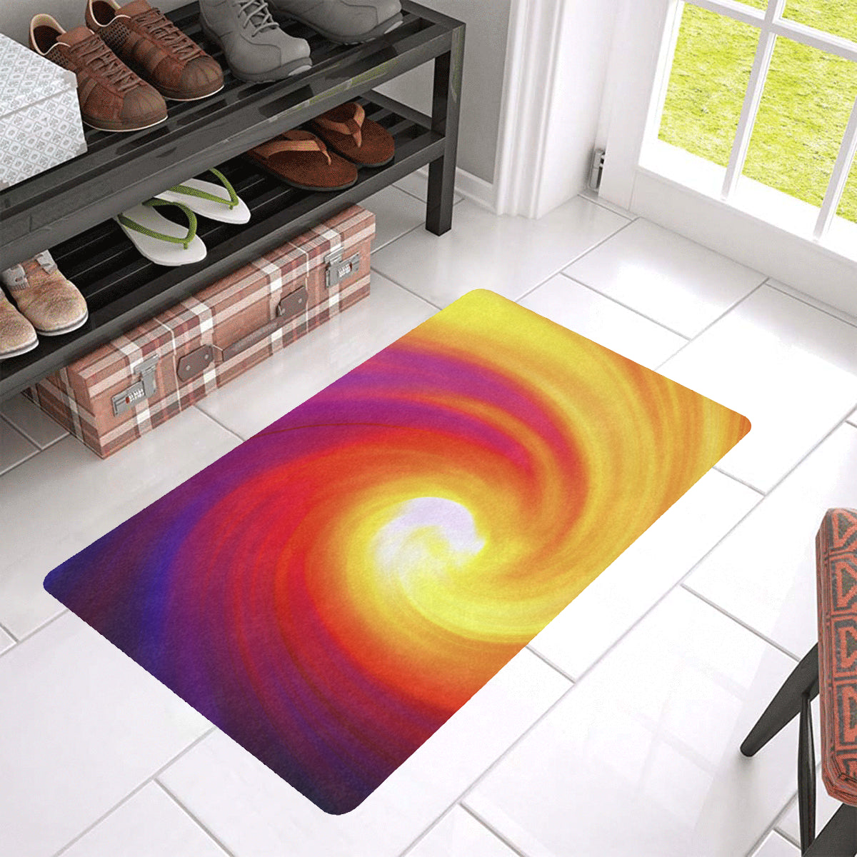 Vortex Twist Swirl Flame Themed Rubber Doormat