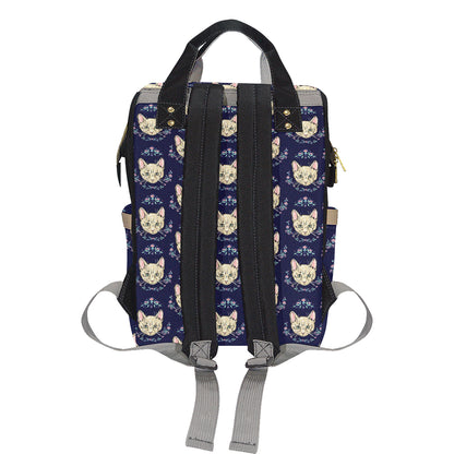 Cat Head with flower Print Pattern Diaper Bag Backpack