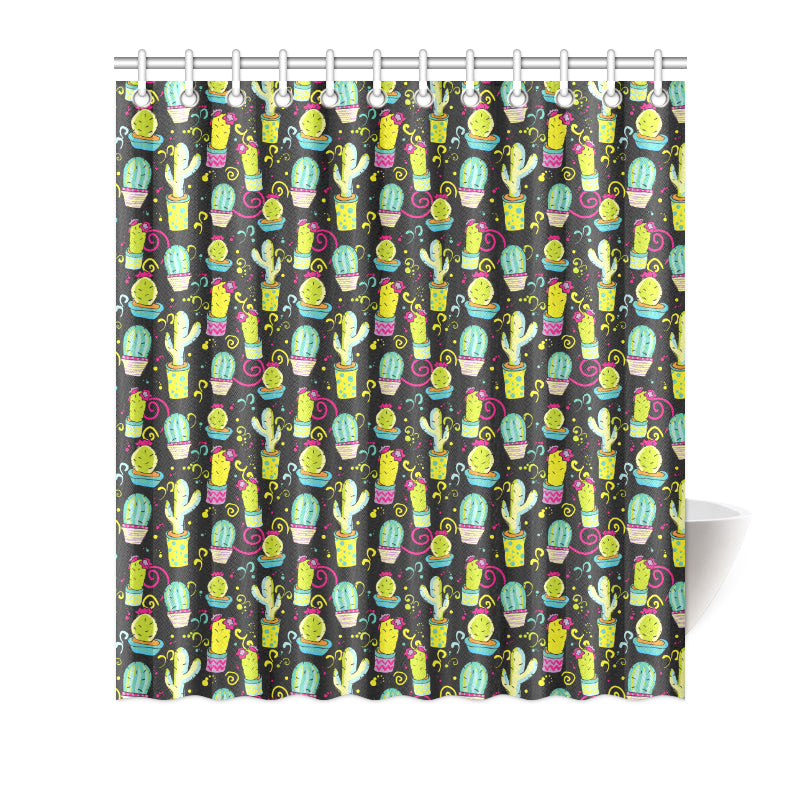 Cactus Neon Style Print Pattern Shower Curtain