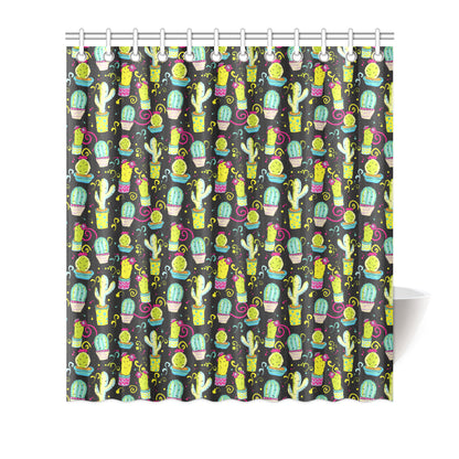 Cactus Neon Style Print Pattern Shower Curtain