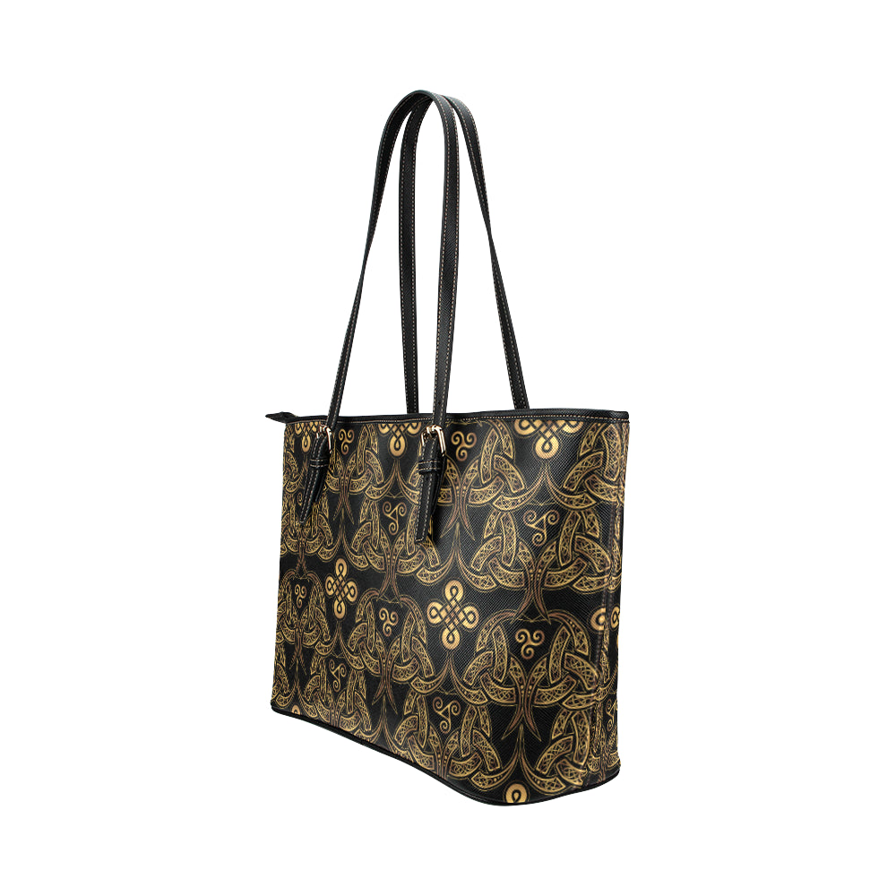 Celtic Knot Gold Design Leather Tote Bag