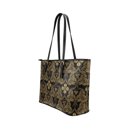 Celtic Knot Gold Design Leather Tote Bag