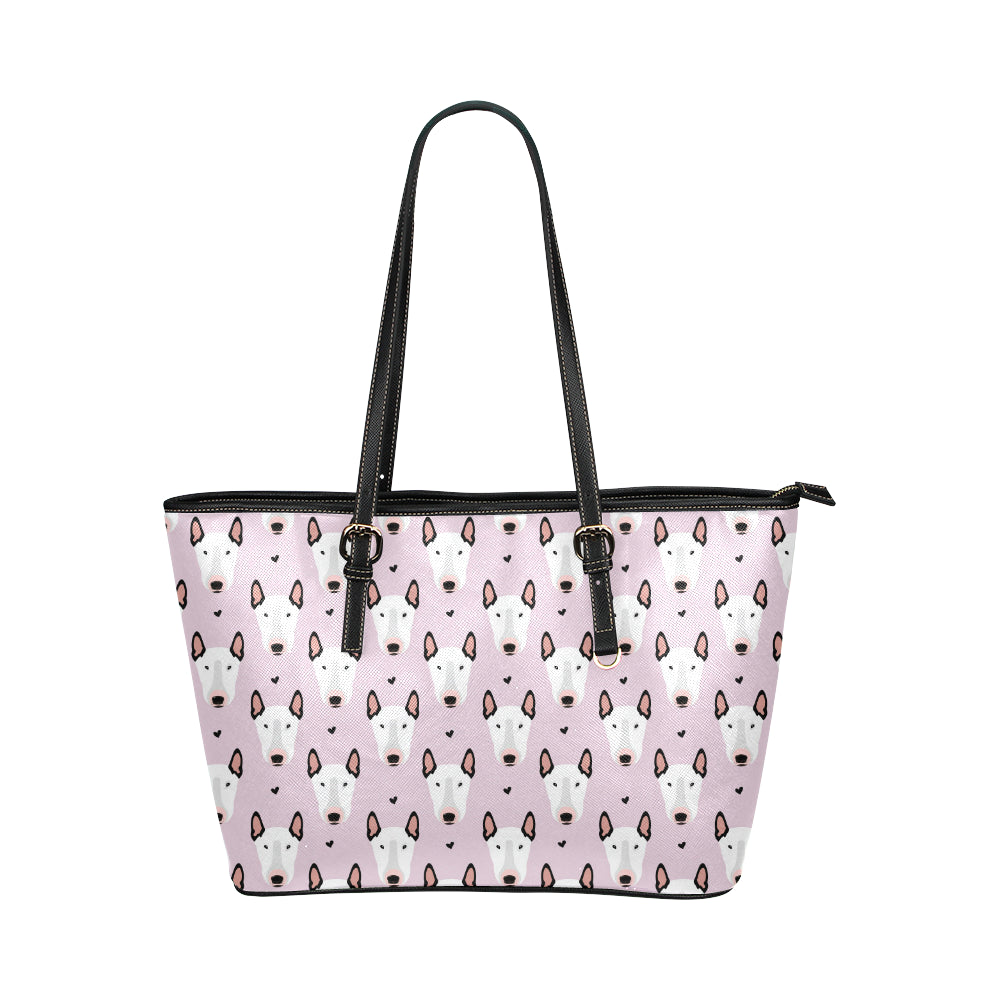 Bull Terrier Pink Print Pattern Leather Tote Bag
