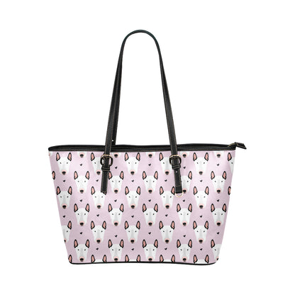 Bull Terrier Pink Print Pattern Leather Tote Bag