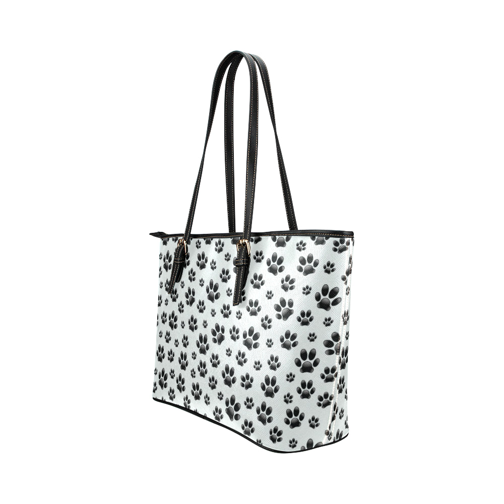 Paw Themed Print Leather Tote Bag