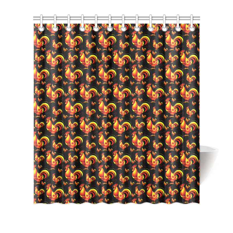 Rooster Print Themed Shower Curtain