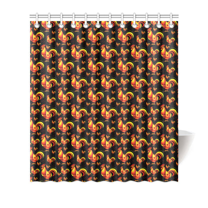 Rooster Print Themed Shower Curtain